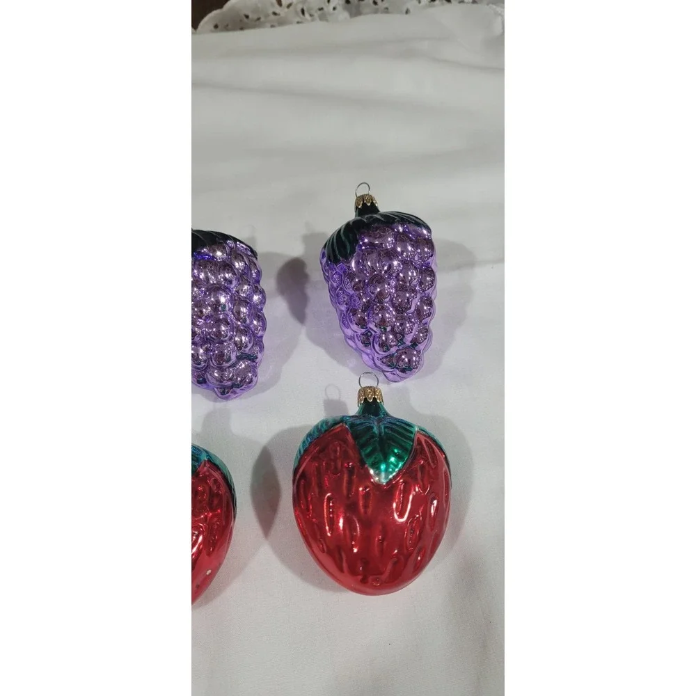 Four Vintage Hand Blown Glass Fruit Christmas Ornaments - Made In Colombia